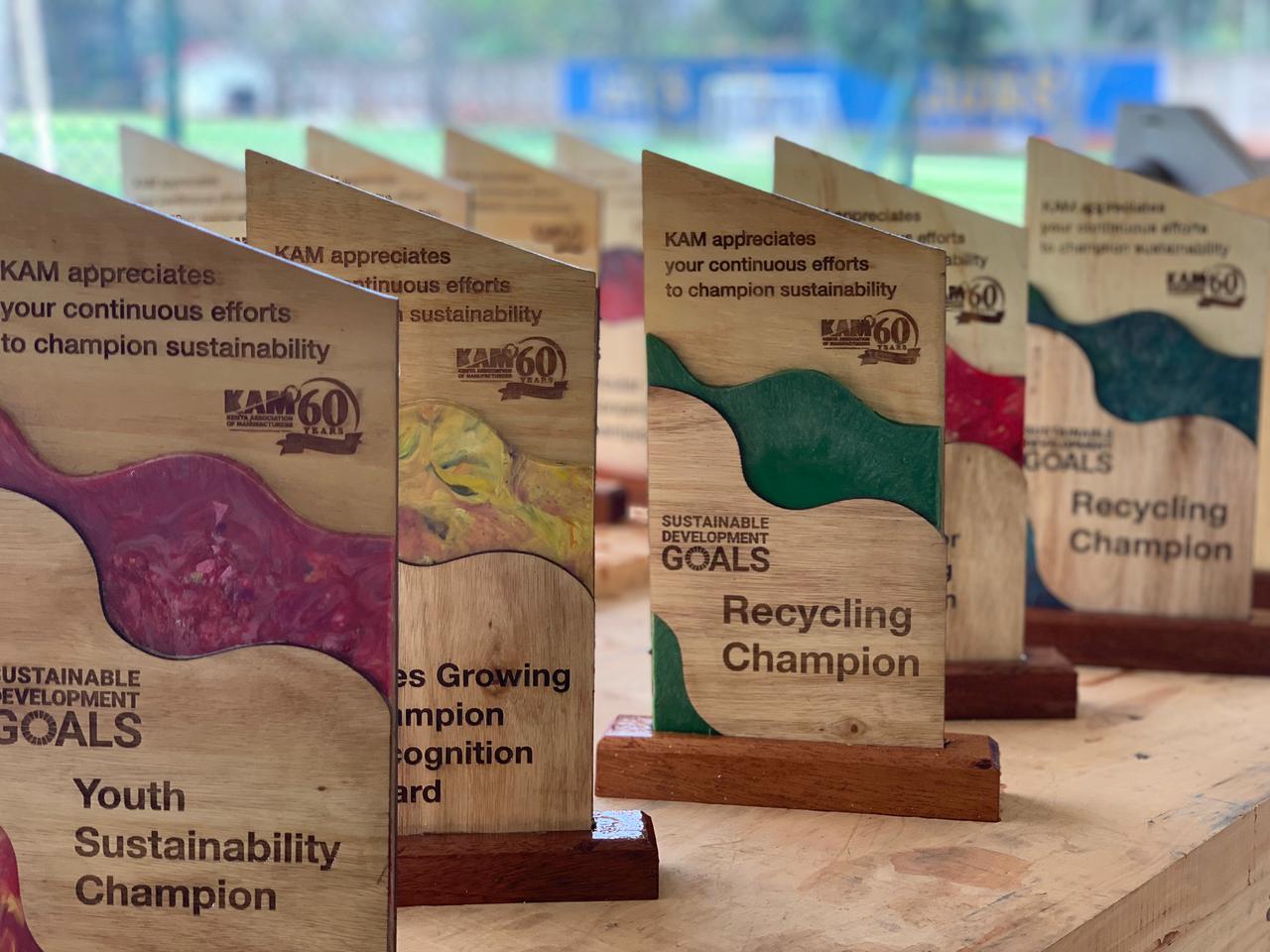 Trophies recognizing KAM’s 2021 Sustainability Leaders